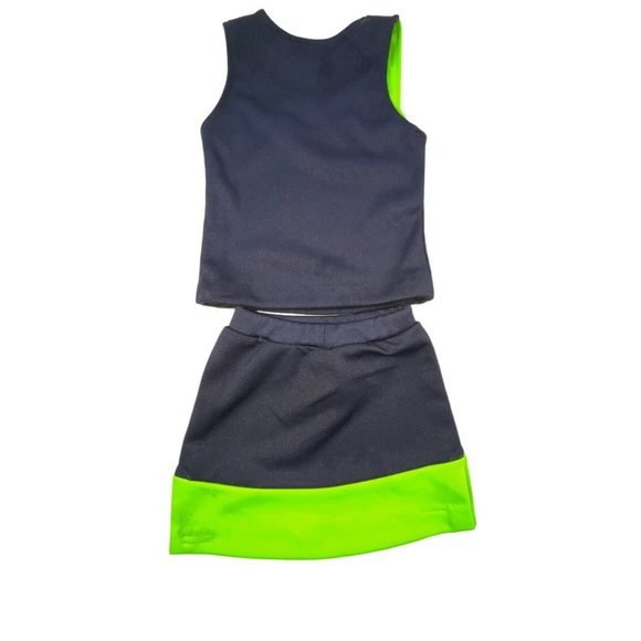 NEW Child Cheerleader Uniform Outfit Costume Neon Green Navy Blue Girls Youth M - Picture 7 of 8